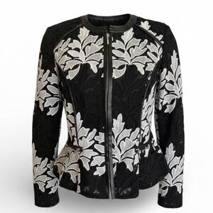 INC International Concepts Black and White Floral Lace Zip Front Jacket